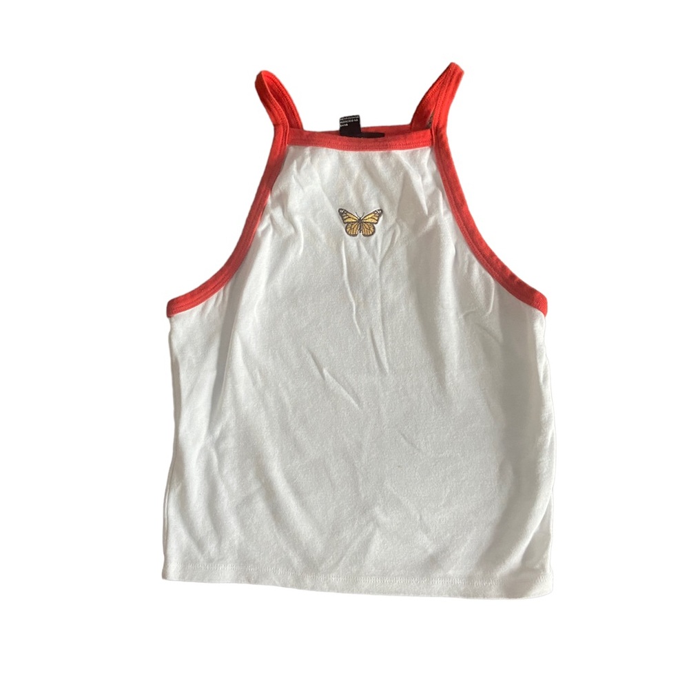 Forever 21 White Butterfly Cropped Top